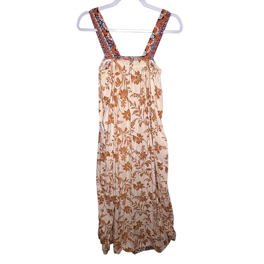 Vtg Miss Elaine Floral Maxi Dress Psychedelic Orange Brown 70s Bohemian Mod L - Picture 2 of 6